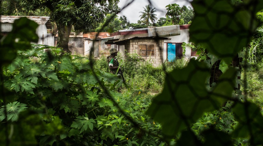 A MISCA soldier on patrol in Bangui