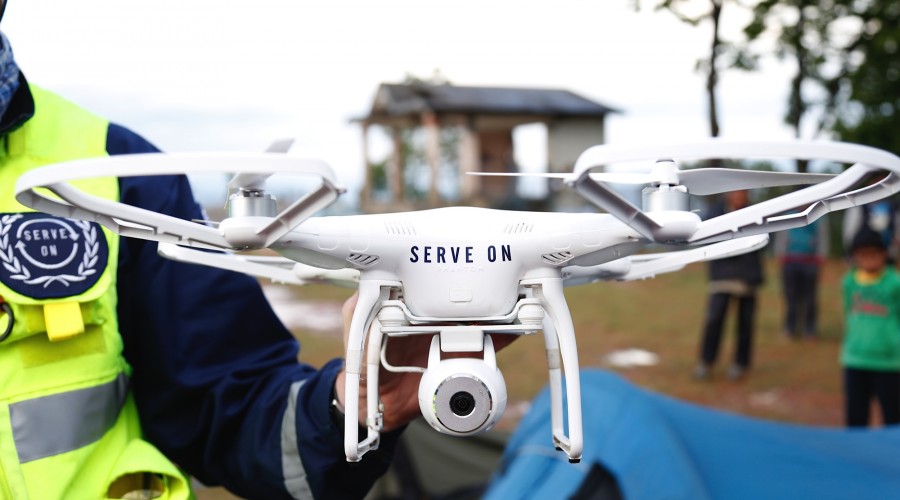 A flying drone used to help identify areas worst-hit by the 2015 Nepal earthquake
