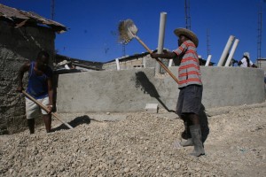 Volunteers construct latrines in Haiti
