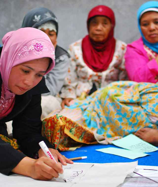 Women involved in community meeting to discuss village reconstruction. Yogyakarta, Indonesia.