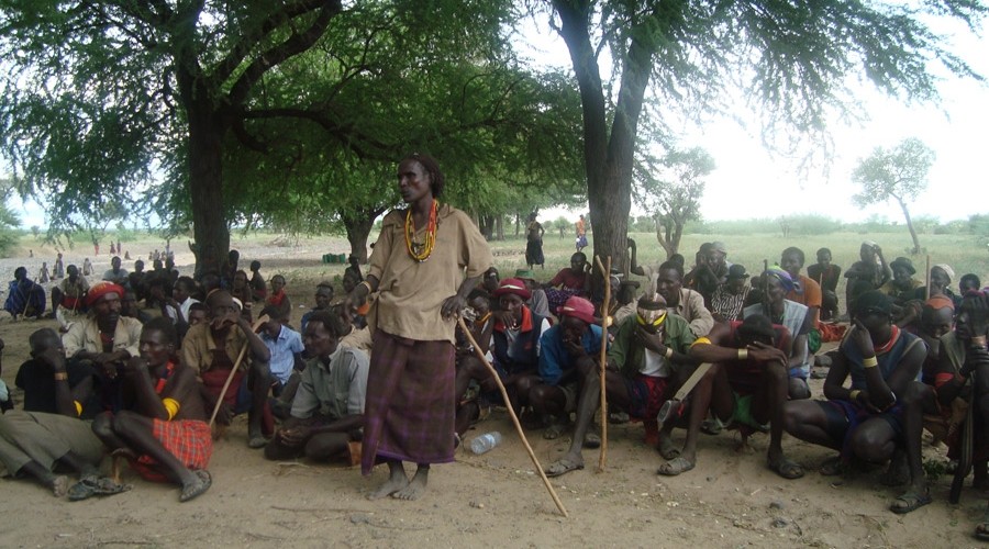 A community meeting between Dasanach communities in Kenya and Ethiopia to address cross-border security and resource sharing