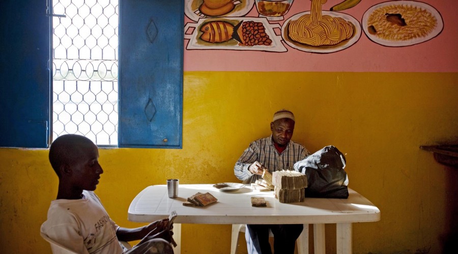 A money changer in Mogadishu, Somalia