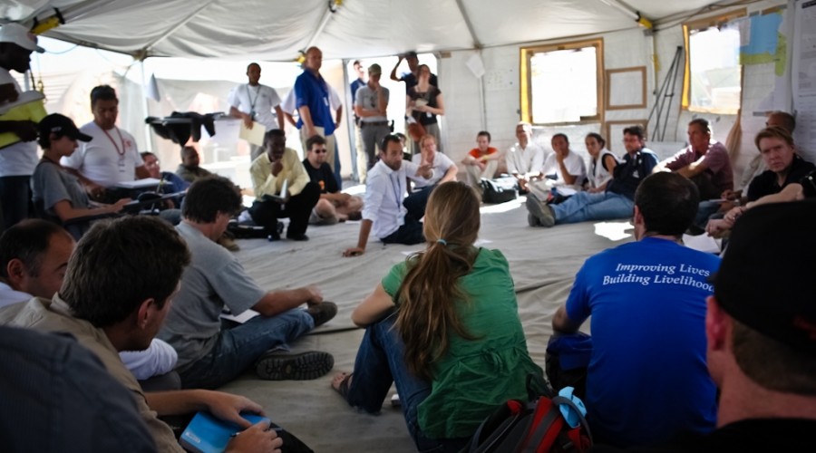 A meeting of the logistics cluster in Haiti
