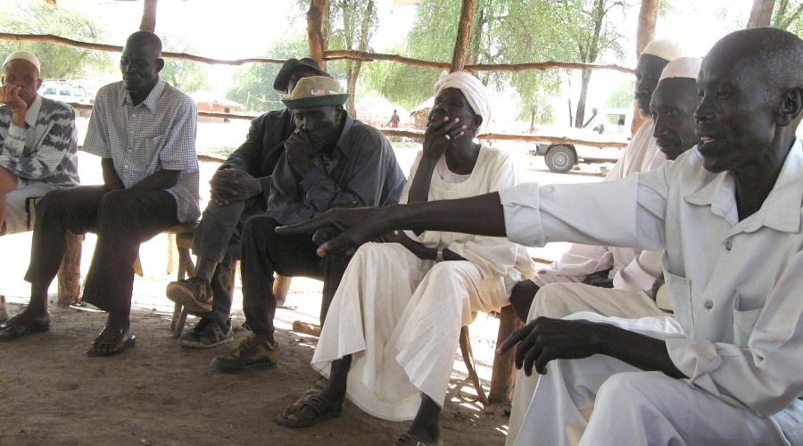 Locals and refugees discuss livestock grazing in Maban County, South Sudan