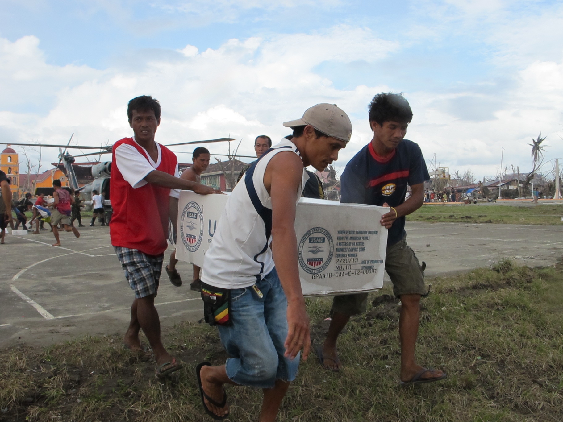 Supplies being unloaded from a helicopter in Tanauan