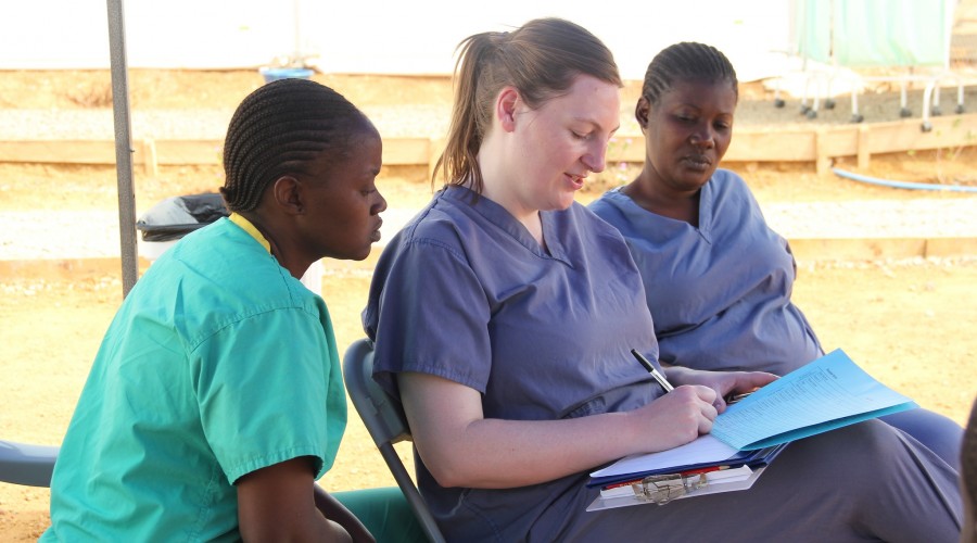 Local and international staff at the Makeni Ebola treatment centre, Sierra Leone