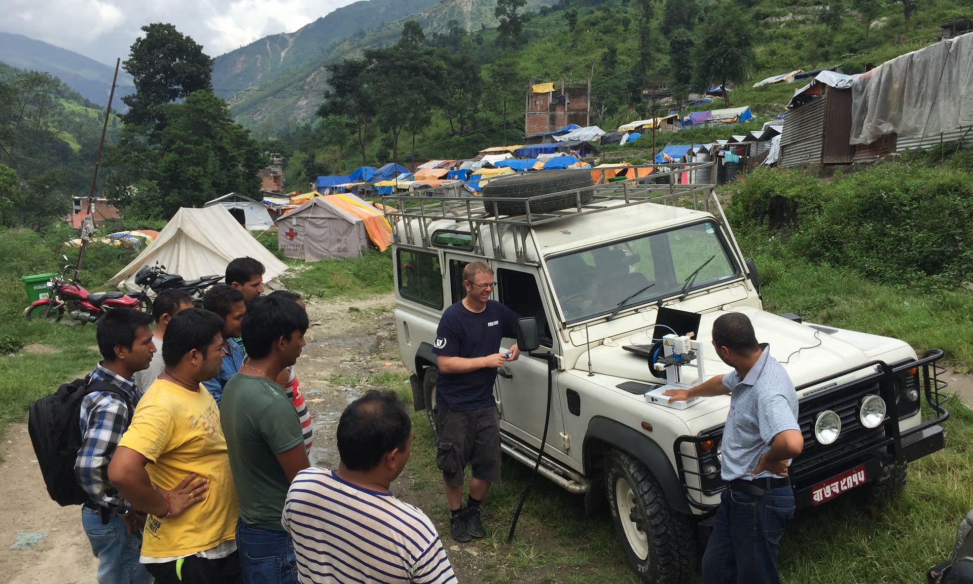 A 3D printer is used to create a fitting for a leaky water pipe in a camp for displaced people in Nepal