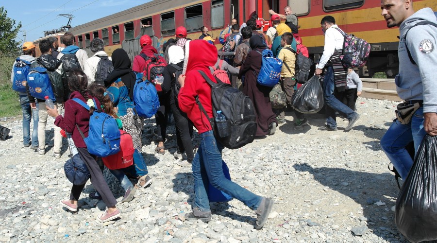 Vulnerable migrants in Gevgelija, Former Yugoslav Republic of Macedonia, catching a train to the northern border with Serbia.