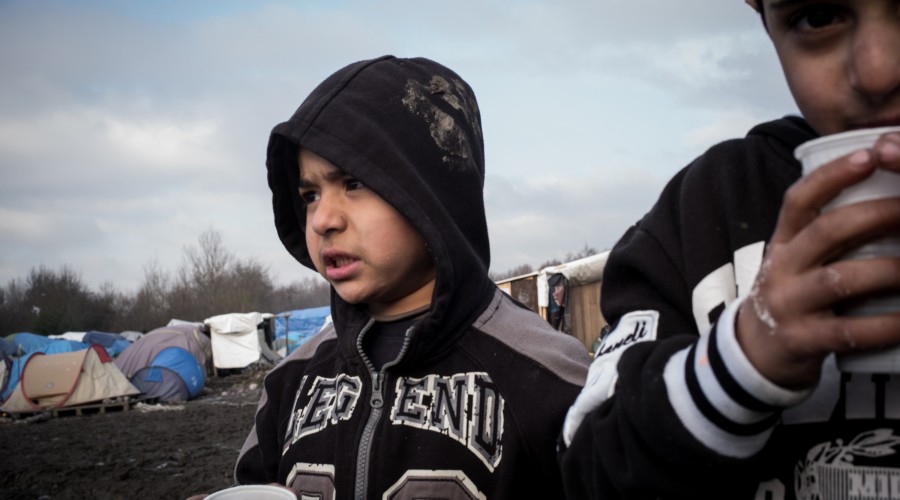 Child refugees in the Grande-Synthe camp.