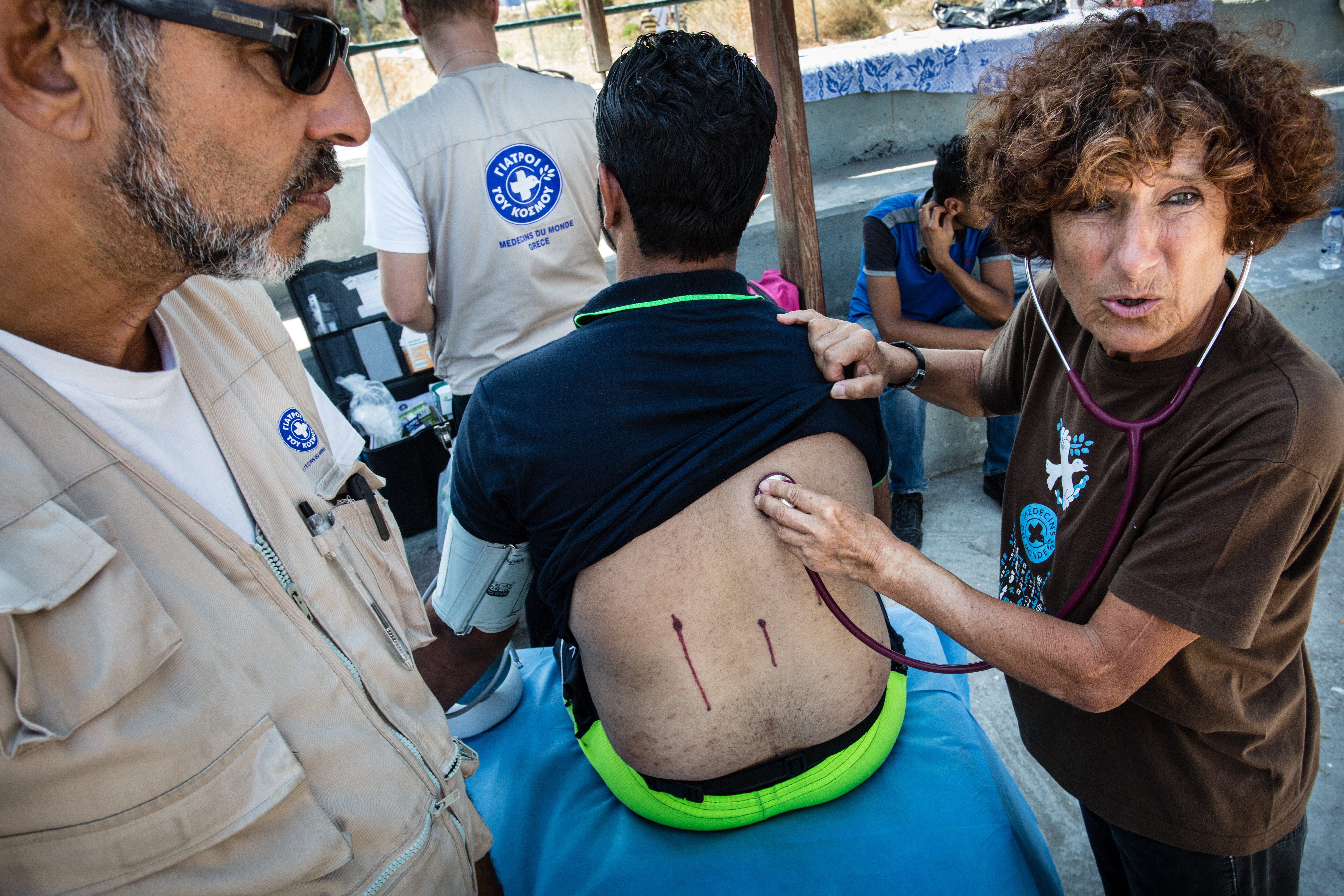 Volunteer doctors for Doctors of the World treat refugees in Lesvos, Greece.