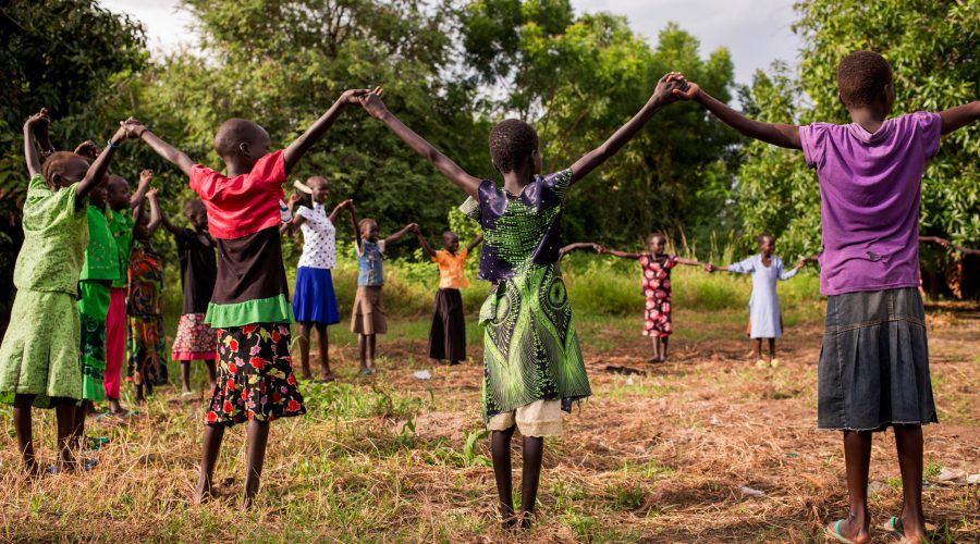 Children play in a child-friendly space in Nyal payam after fleeing fighting in Leer.