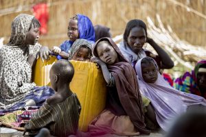 Children trapped behind conflict lines receive World Food Programme assistance in Bol, Lake Chad Basin.