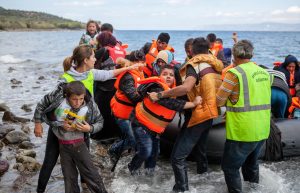 Syrian refugees arrive in Lesbos, Greece.