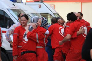 The international committee of the Red Cross delivered an emergency relief convoy through the Syrian Arab Red Crescent to Barzeh city.