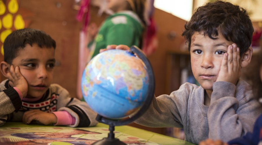 Mahmoud (right) is a five-year-old Syrian boy from Al-Raqqa.
