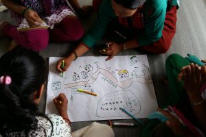 Participants creating a community map during the intervention in Bhaktapur, Nepal.