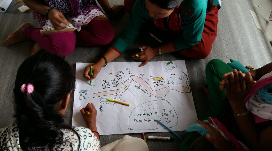 Participants creating a community map during the intervention in Bhaktapur, Nepal.