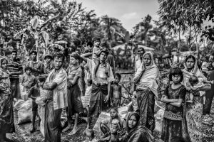 Rohingya refugees entering Bangladesh, having fled the violence in Myanmar that erupted in August 2017.