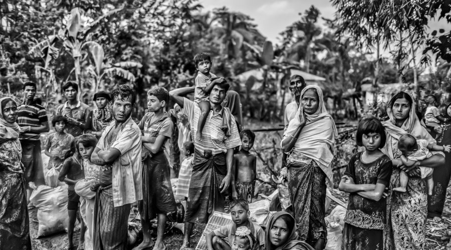 Rohingya refugees entering Bangladesh, having fled the violence in Myanmar that erupted in August 2017.
