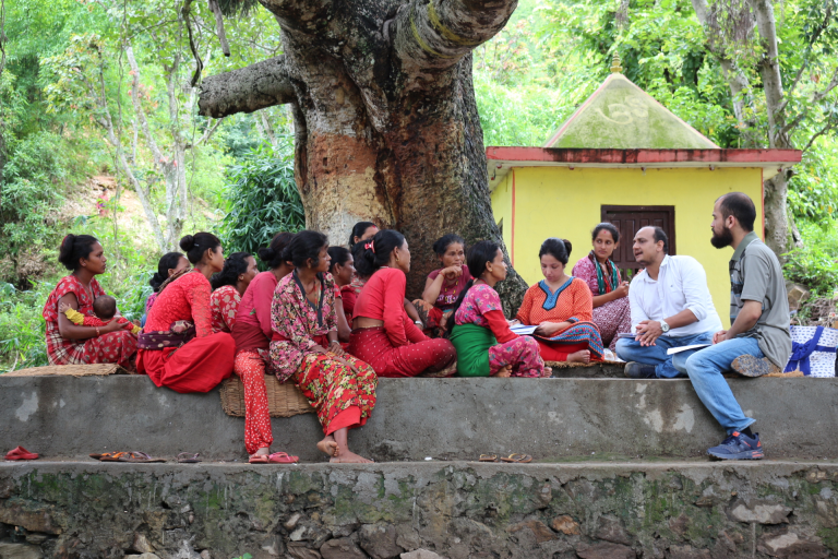 CFP team holding a focus group discussion with earthquake-affected Dalit women in Nuwakot district.