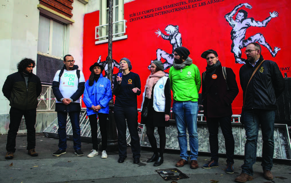 Stunt on November 19, 2019 with the street artist Murad Subay in collaboration with Action contre la Faim, ACAT, Amnesty International France, CARE France, Médecins du Monde, Oxfam France and SumOfUs