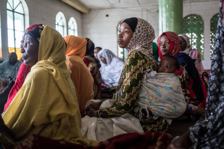 Women listen to a talk about Ebola in a mosque in Goma DRC.
