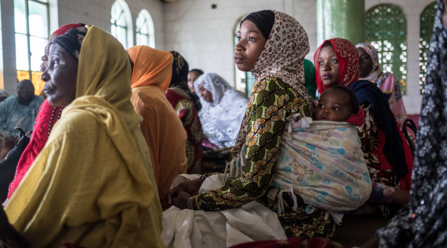 Women listen to a talk about Ebola in a mosque in Goma DRC.