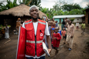 A Uganda Red Cross volunteer.