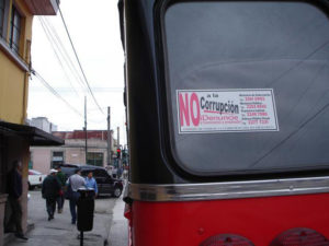 Anti-corruption sticker on a bus in Guatemala
